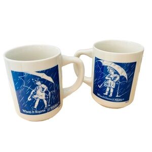 Vintage Morton Salt Mugs white blue advertisement retro